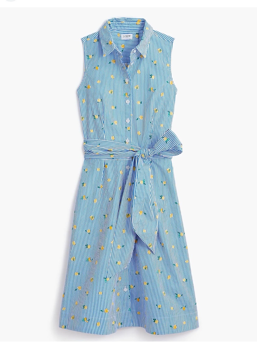 J. Crew Sleeveless Blue Stripe Lemon Shirt Dress Size 2